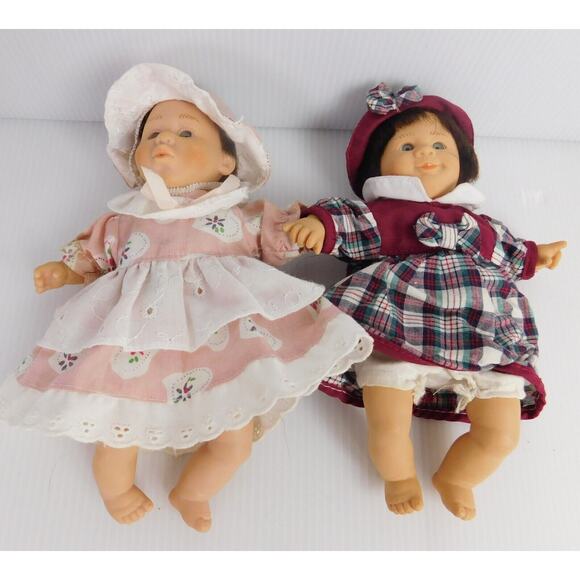 Vintage GiGo Toys Dolls PE Pellets Pink White Red White Plaid Dress Brown Hair - Picture 4 of 14